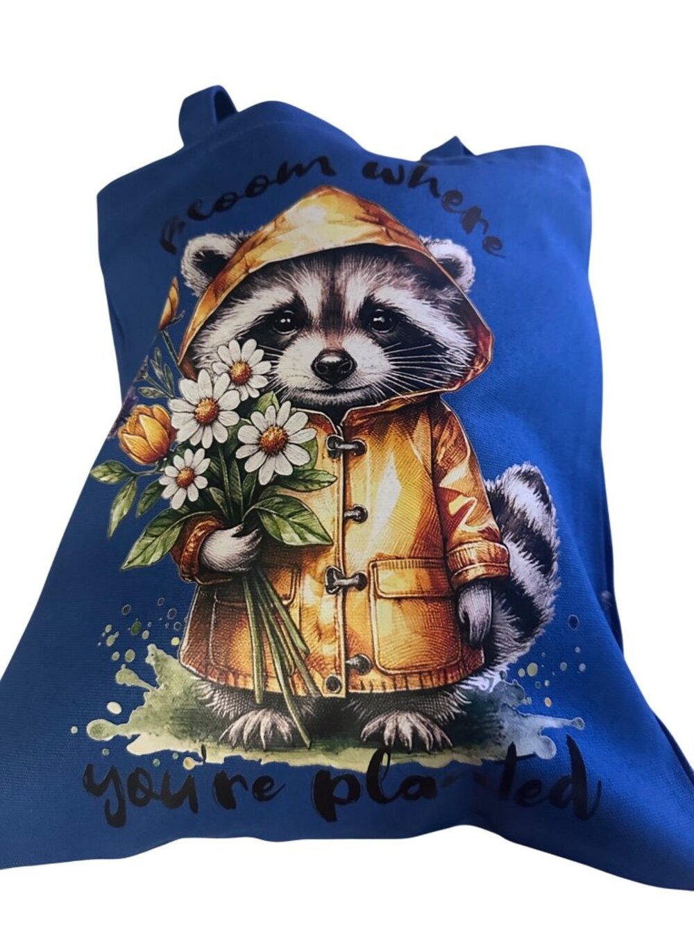 Lzerking Blue Raccoon Raincoat Tote Bag 13x15 Cotton Blend Cute Bag